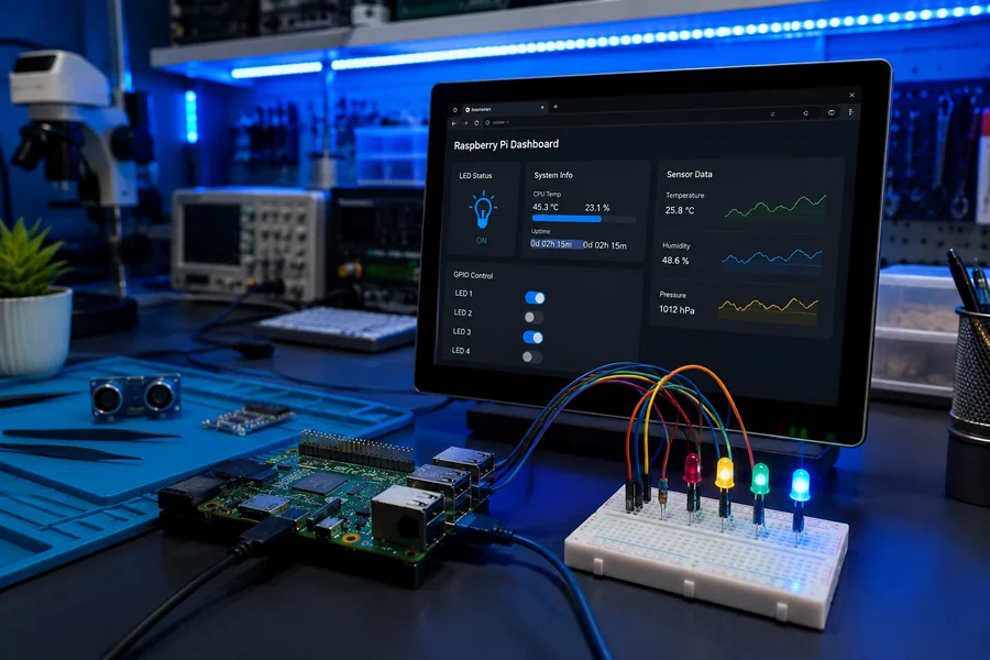 Raspberry Pi Flask web dashboard tutorial with LED and sensor controls