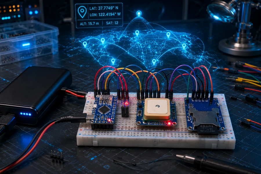 Arduino Nano GPS tracker full build with GPS module, MicroSD logger, and portable battery