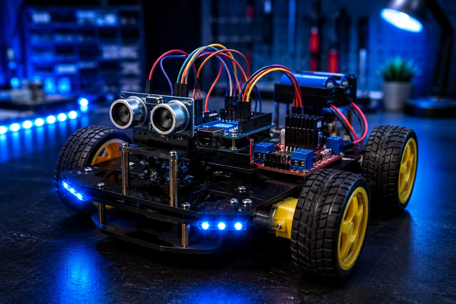 Arduino obstacle avoiding robot car with ultrasonic sensor and motor driver