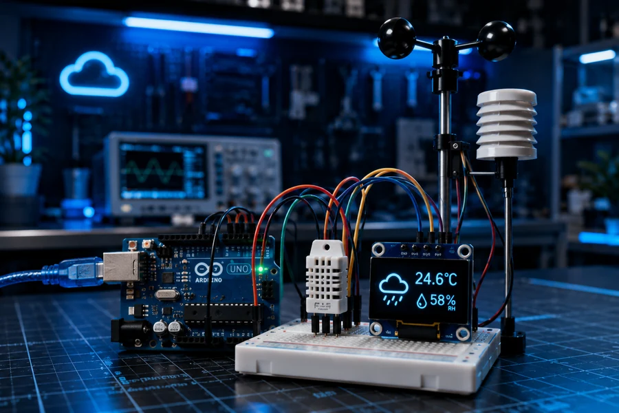 Finished Arduino weather station with OLED display and DHT22 sensor
