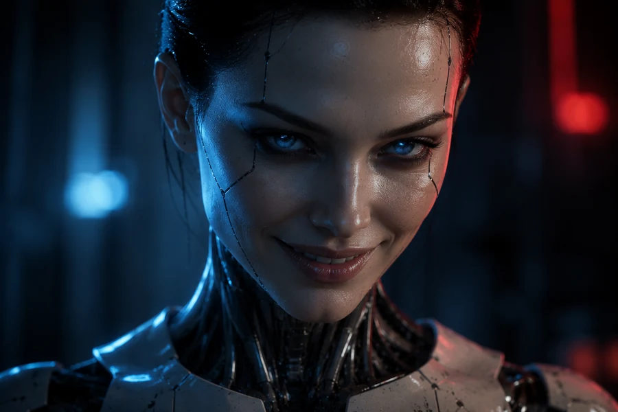 Realistic female humanoid robot with an unsettling almost-human smile