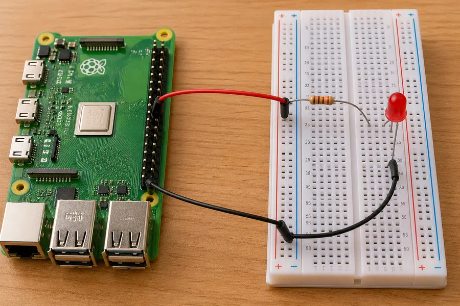 Raspberry Pi GPIO17 LED wiring diagram with resistor