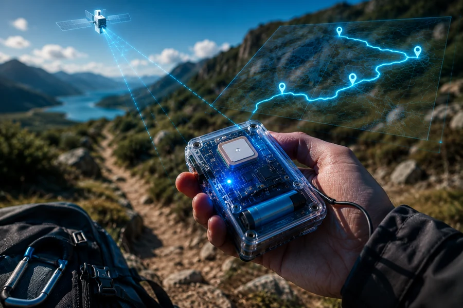 Arduino GPS tracker being tested outdoors on a hiking trail