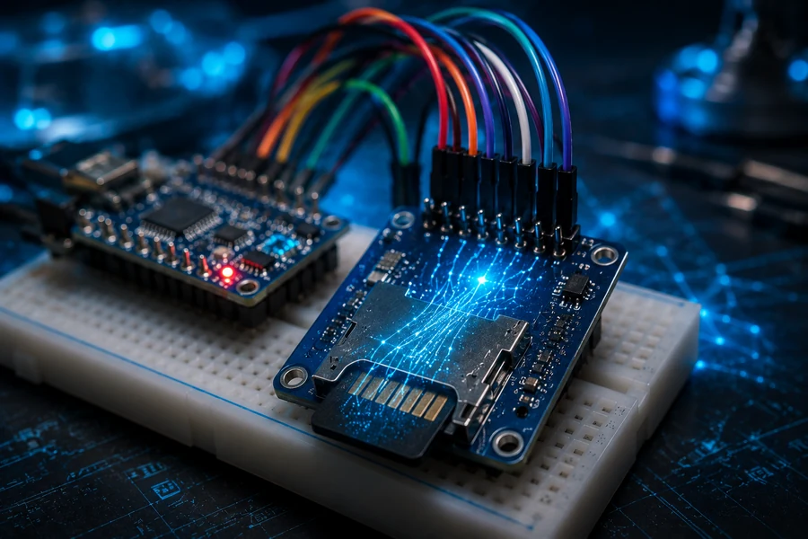 MicroSD card logger module connected to Arduino GPS tracker