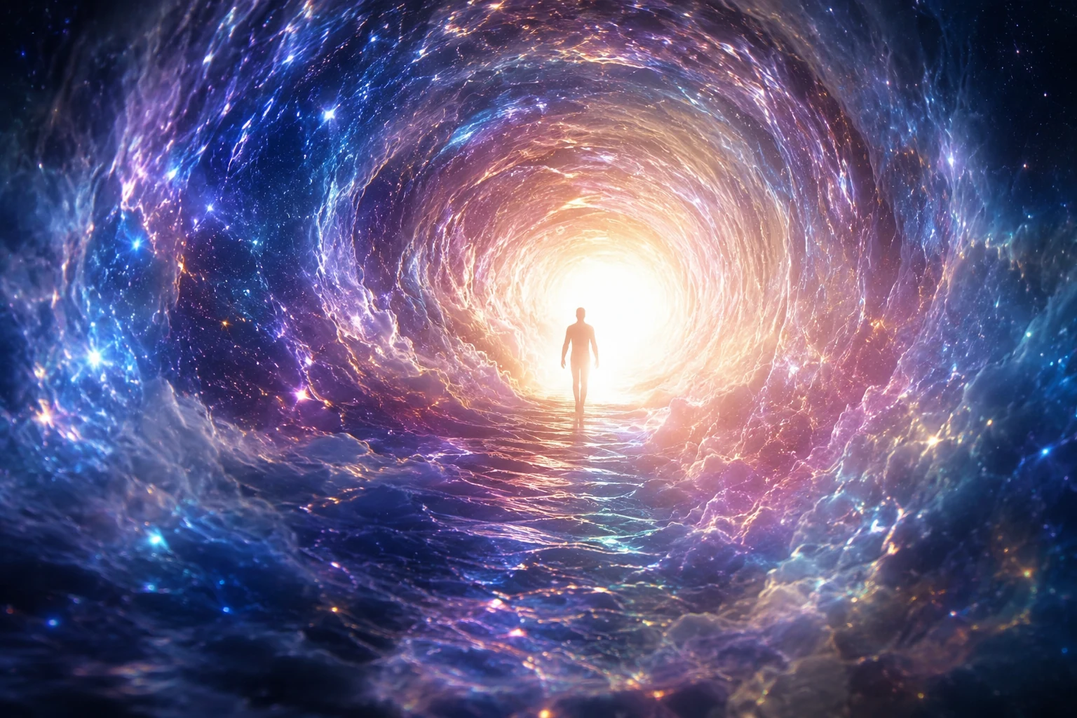 Near-death experience tunnel of light with cosmic consciousness energy