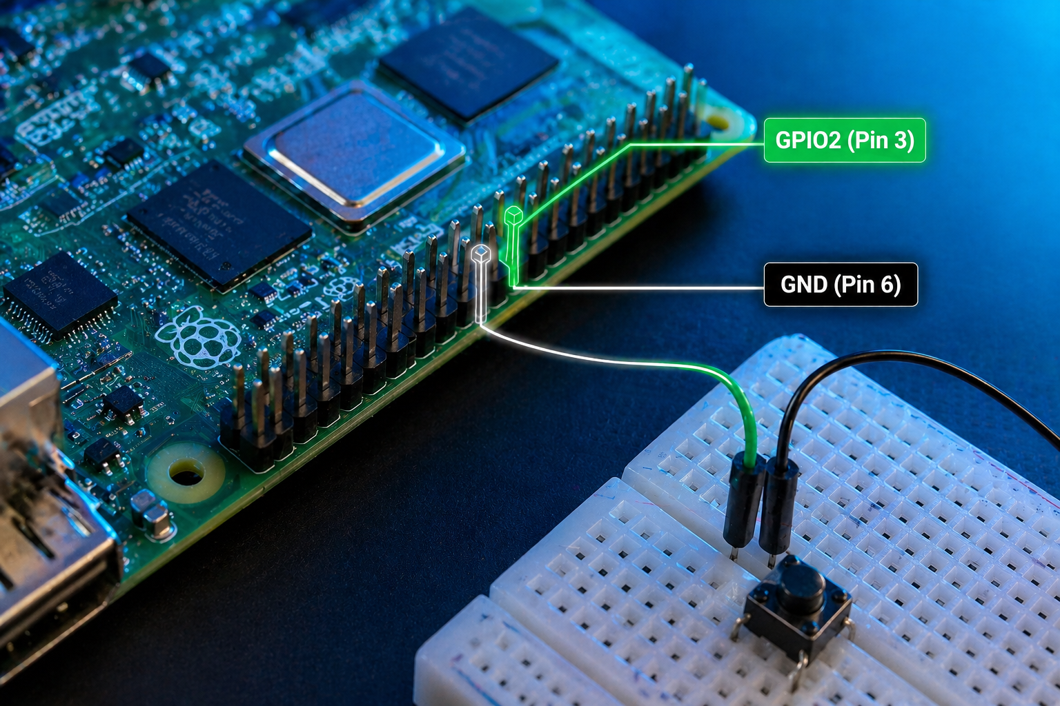 Raspberry Pi GPIO pinout for push button input