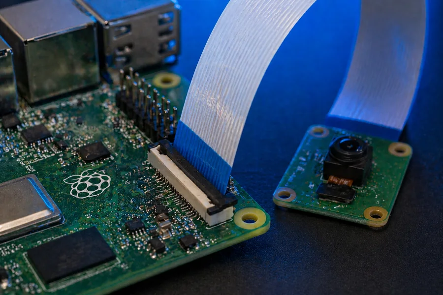 Raspberry Pi camera ribbon cable close-up
