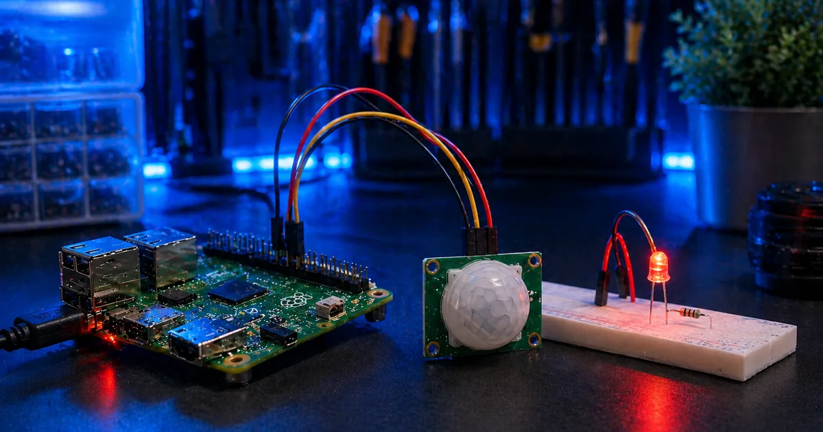 Raspberry Pi PIR motion sensor alert setup with LED indicator