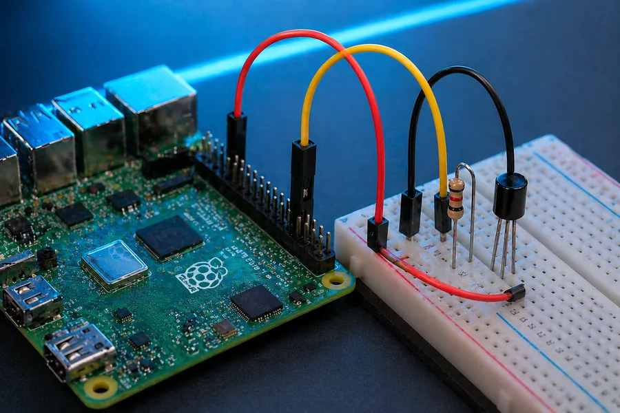 Raspberry Pi GPIO pinout for DS18B20 temperature sensor