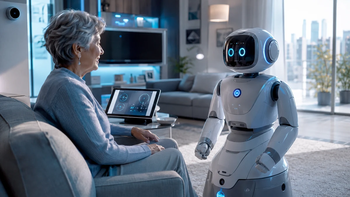 Elder-care robot assisting inside a smart home apartment