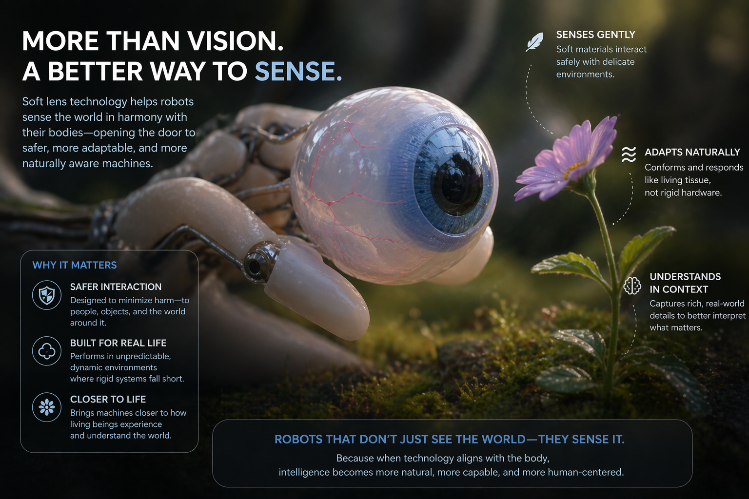 Soft robotic eye sensing the environment