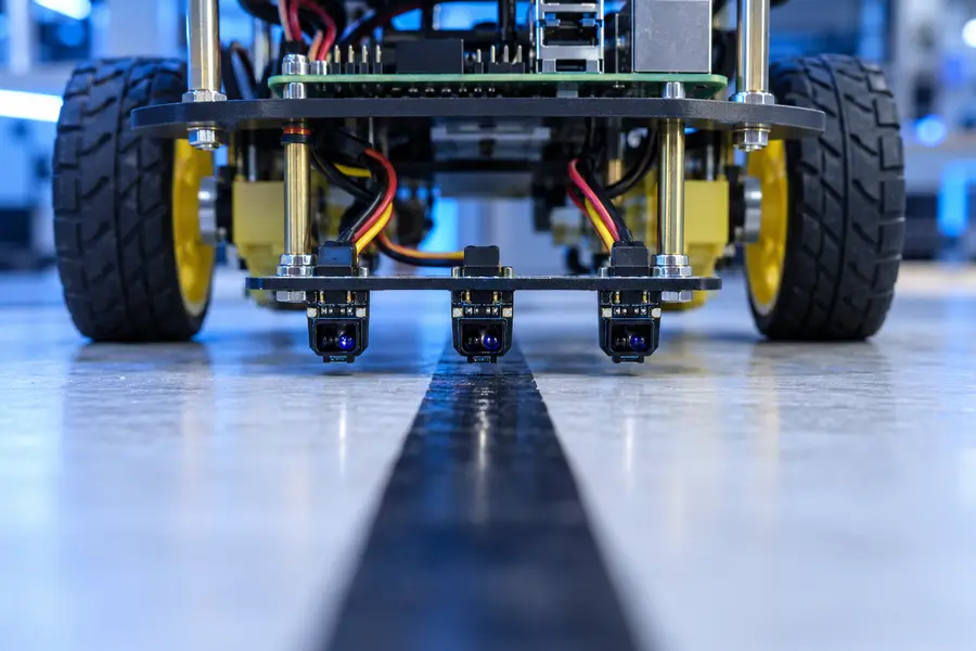 Three IR reflectance sensors mounted over a black line